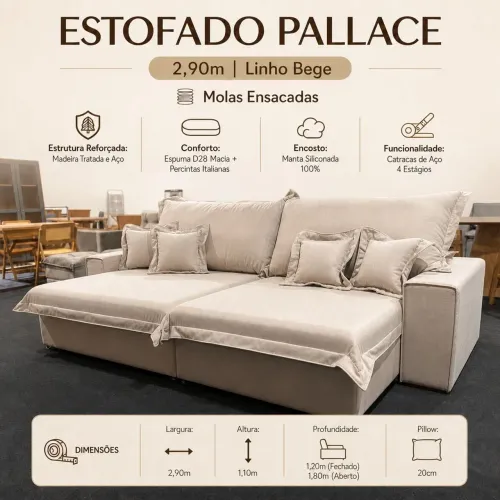 Sofá Pallace com molas ensacadas de 2.90m