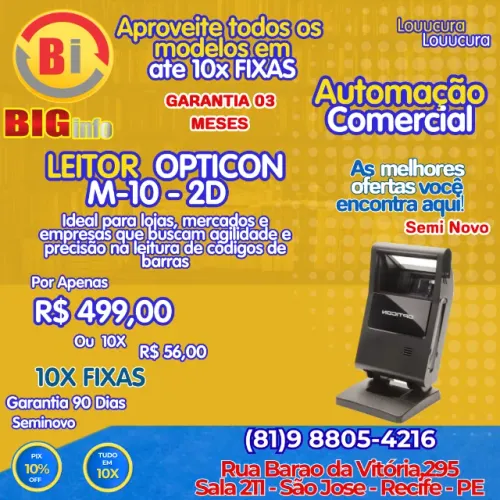 Leitor Código de Barras 2D Opticon M-10 Scanner Fixo Em ate 10x Fixos
