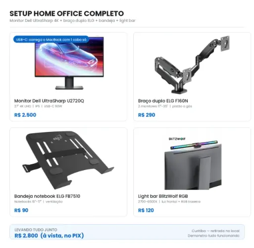 Monitor Dell UltraSharp 27 4K USB-C U2720Q + braço duplo