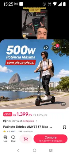 Patinete novinho 500 atrás com farol setas buzinhaa novinho