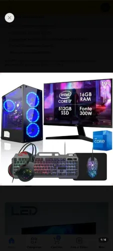 Computador Gamer Intel Core i7 16GB SSD 512GB Monitor 19" Kit Strong Tech