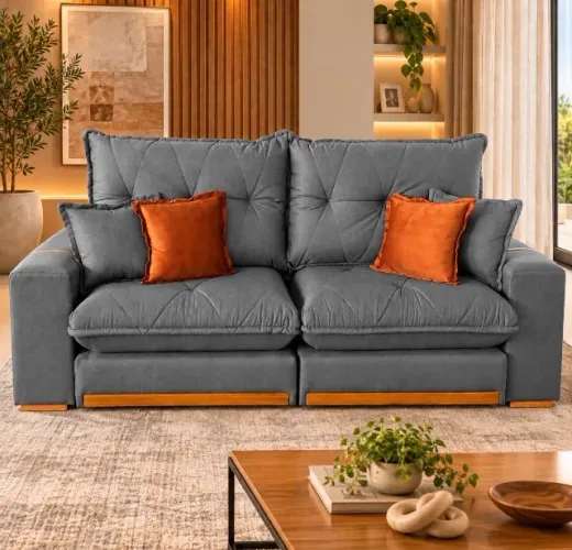 Sofá Retrátil e Reclinável Confort Premium 2,50 m Veludo Cinza Grafite