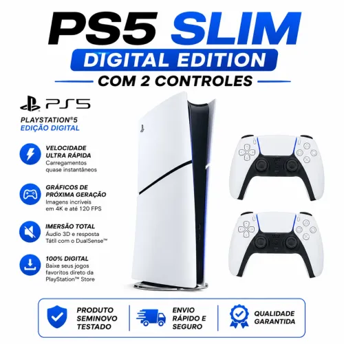 Ps5 Slim Digital Edition + 2 Controles DualSense - Seminovo