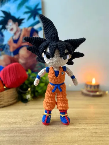 Son Goku Amigurumi Boneco Crochê Cabeça articulada Artesanal Dragon Ball