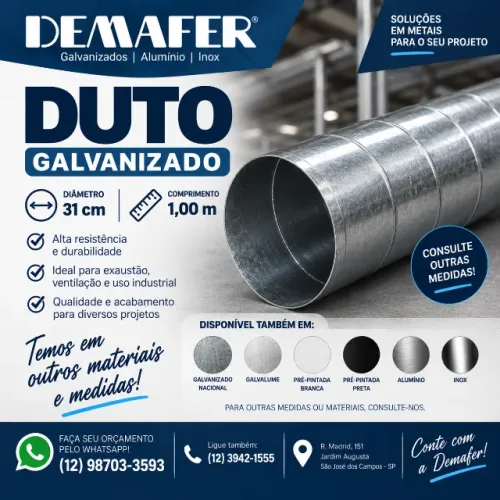 Duto Galvanizado Ø 31 cm x 1,00 m
