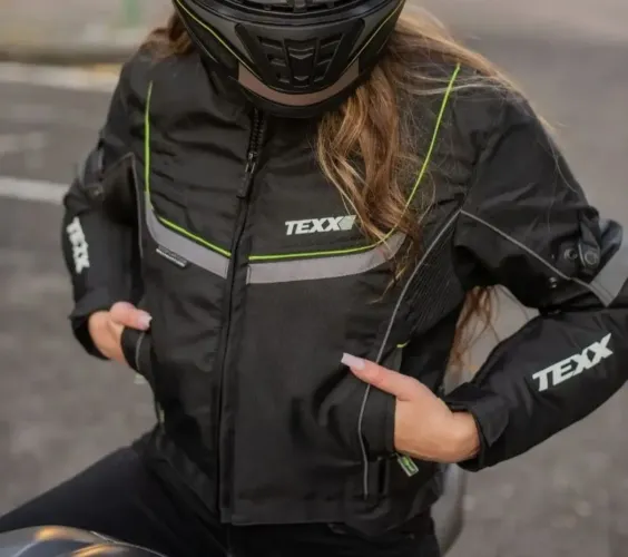 Jaqueta Motociclista Feminina Texx New Strike V2 Lady G preta e verde