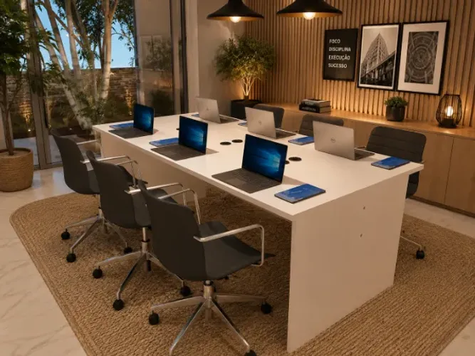 Mesa de Reunião Simply White, Alto Padrão: L200cm x P100cm x A74cm