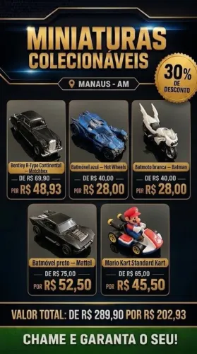 Lote 5 Miniaturas Batman, Mario e Bentley - Manaus