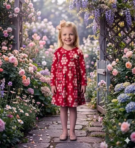 Vestido infantil floral "Kyly" manga longa 100% algodão