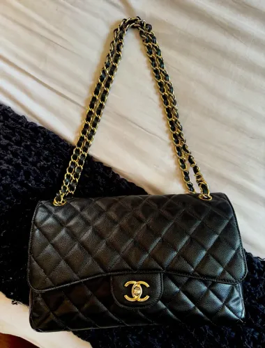 Bolsa Chanel Double Flap Jumbo Couro Caviar