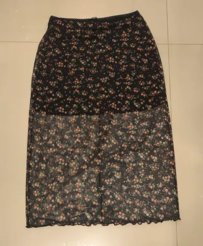 Saia Midi/Longa em Tule Floral com Transparência - tam. G