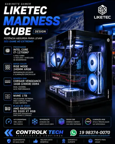 PC GAMER: INTEL i7 12700KF Memoria Corsair Vengeance 16GB (2x8GB), NVME 1TB, Water Cooler,
