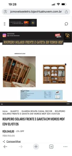 ROUPEIRO SOLARIS TODO EM VIDRO CLOSET MDF