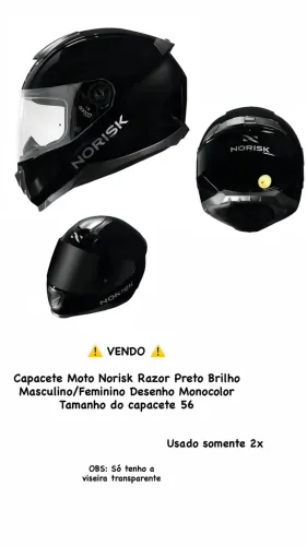Capacete Moto Norisk Razor Preto Brilho Masculino/Feminino Desenho Monocolor Tam. 56