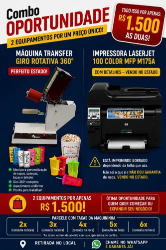 ? Máquina Transfer Giro 360° + Impressora Laser Color HP - Combo R$ 1.500 ?