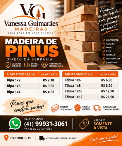 TÁBUA PINUS 1x12x2,5 - APENAS R$ 21,90 À VISTA | PRONTA ENTREGA