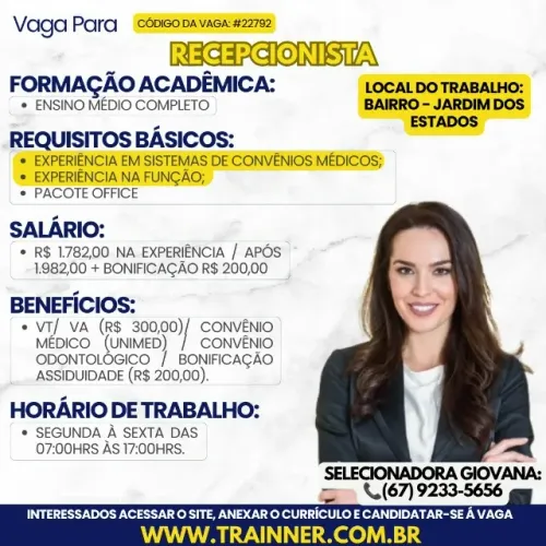VAGA PARA RECEPCIONISTA