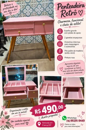 Penteadeira Retrô Rosa