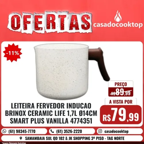 LEITEIRA FERVEDOR INDUCAO BRINOX CERAMIC LIFE 1,7L Ø14CM SMART PLUS VANILLA 4774351