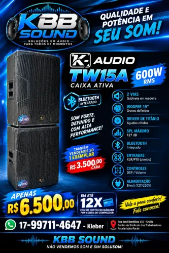 PAR DE CAIXAS ATIVAS K-AUDIO TW15A - 15?