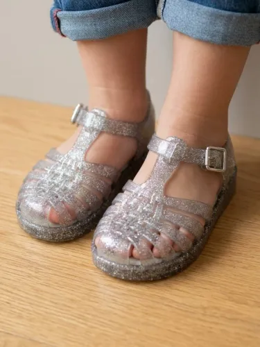 Sandália infantil Mini Melissa transparente glitter tamanho 22