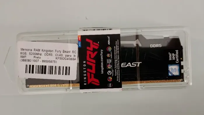 Memória 8gb DDR5 5200mhz Gamer Kingston Fury Beast Rgb