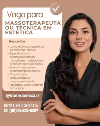 Vaga para trabalhar em clínica de estética