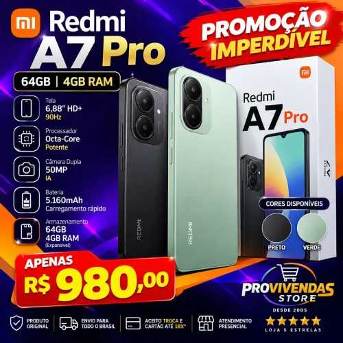 Redmi A7 Pro 64GB 4GB RAM Preto ou Verde Smartphone Android Dual Chip Novo Pronta Entrega<br>