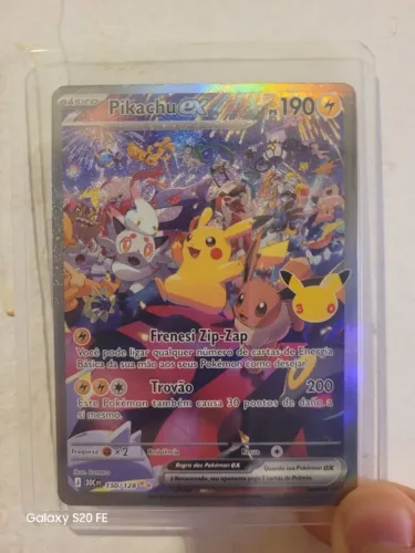 Carta Pikachu EX 150/128 Coleção 30 anos Pokemon