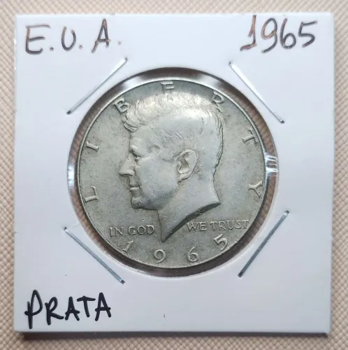 Moeda half dollar de prata 1965