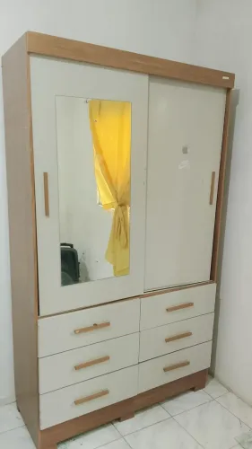Guarda Roupa Solteiro com Espelho - 2 Portas e 6 Gavetas