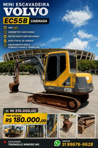 Mini escavadeira Volvo EC55b cabinada e ar condicionado