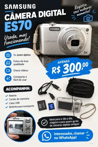 Câmera Digital Samsung ES70 Usada Funcionando + Acessórios