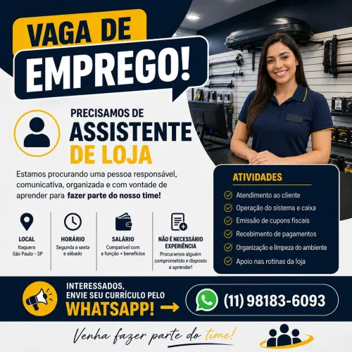Estamos contratando assistente de loja feminino