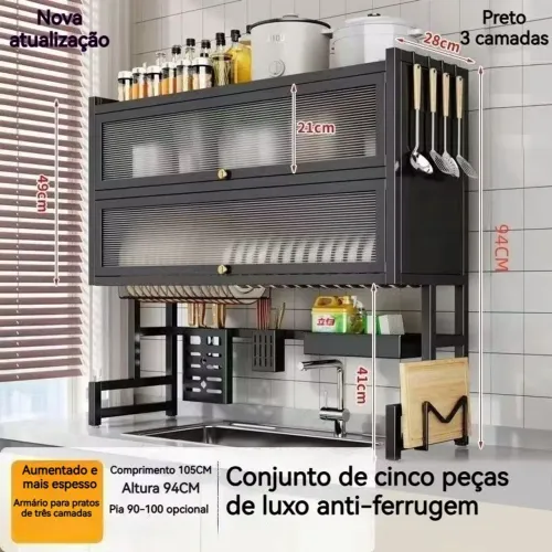 Estante Pia escorredor de louça cozinha suspensa modular rack organizador