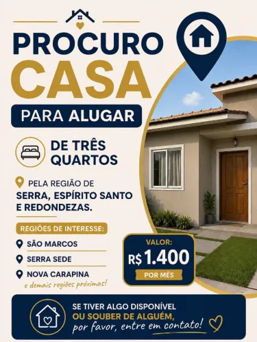 Casa ou Apartamento de 3 quartos Procuro