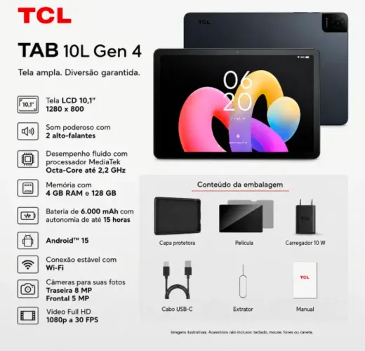 Tcl Tablet Tab 101 Gen 4 - 128gb Rom - 4gb Ram - Wifi Preto