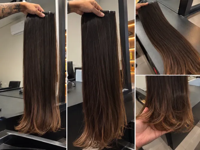 Mega Hair Cabelo Brasileiro 65cm 200g Castanho Iluminado