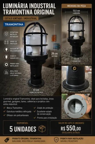 Luminária Industrial Tramontina Original | Estilo Vintage | Excelente Estado
