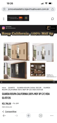 ROUPEIRO CALIFORNIA COM ESPELHO MDF