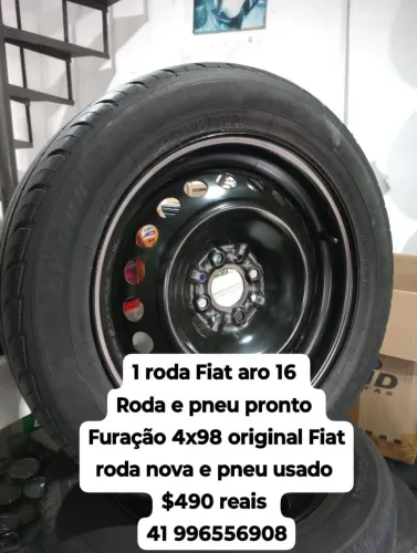 Roda Fiat aro 16 com pneu . Estepe pronto furação 4x98 original Fiat. Roda nova e pneu usd