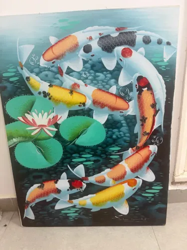 Quadro a óleo carpas 