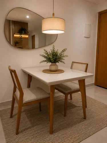 Mesa de jantar em madeira maciça e laqueada no tampo.   1.20x0.80m 