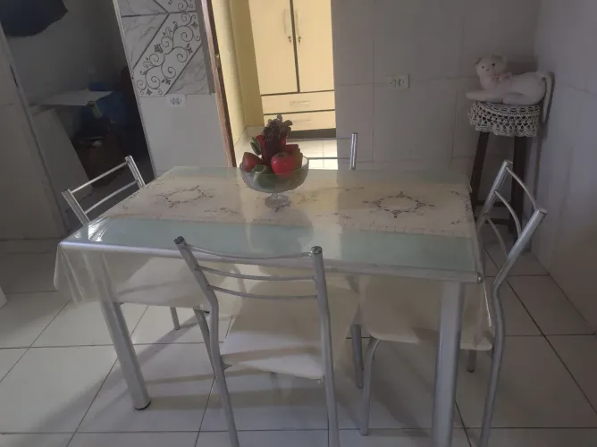 Mesa vidro 4 cadeira alumínio