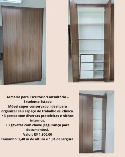 Armário 3 portas com gavetas e prateleiras