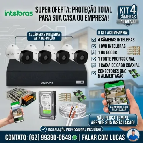 KIT 4 Câmeras Intelbras + Instalação Grátis