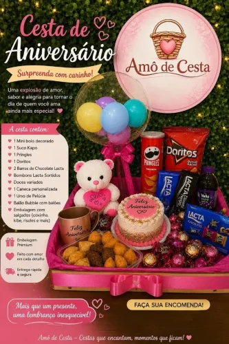 Cesta Café da Manhã Aniversário Com Ursinho.