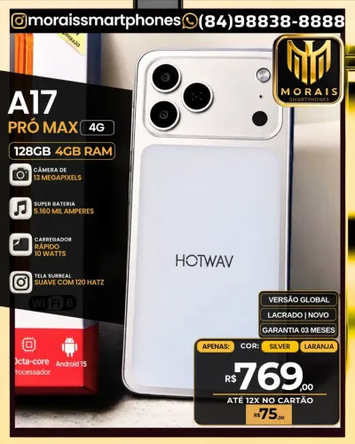 A17 Pró Max Hotwav - 128GB | 4GB RAM - Titanium, Laranja - GARANTIA 03 MESES | NOVO