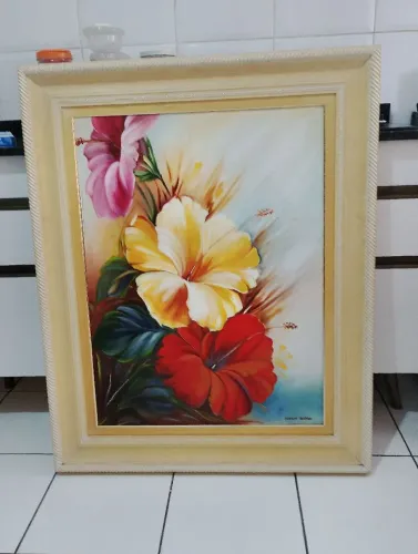 Quadro óleo artista Inês e Adriana trindade medidas 0.80x0.60 renomados em ssp década 1980