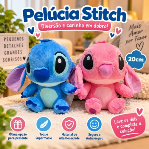 Stitch de Pelúcia Azul e Rosa 20cm - R$50,00 cada ou Kit(Casal) R$80,00